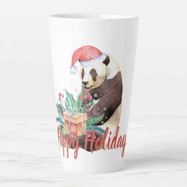 Taza De Café Latte Navidades de acuarela Panda Personalizado (Anverso)