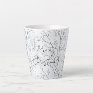 Taza De Café Latte Navidades de árboles de invierno plateados