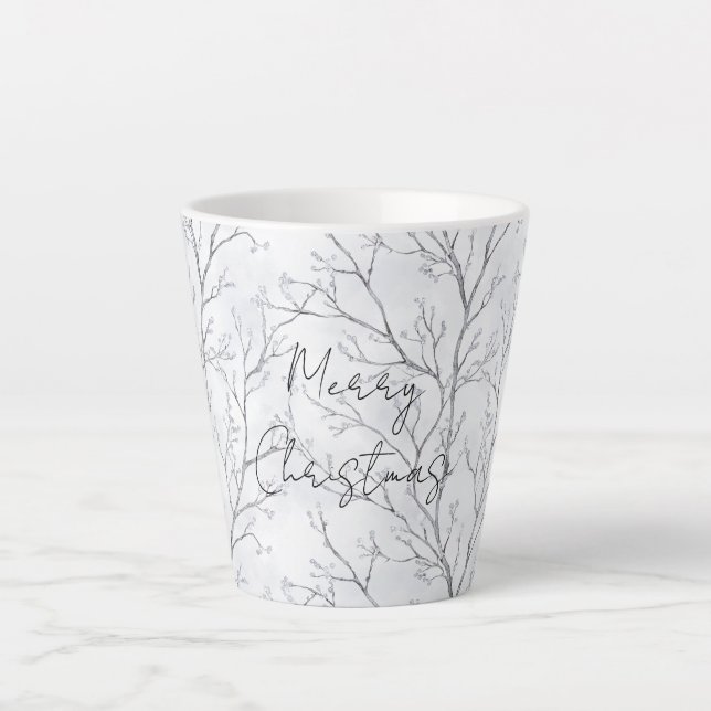 Taza De Café Latte Navidades de árboles de invierno plateados (Anverso)