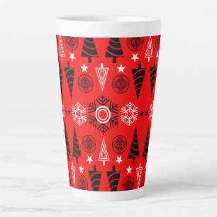 Taza De Café Latte Navidades De Art Nouveau Rojo Y Negro