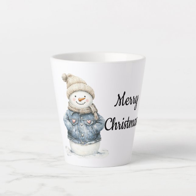Taza De Café Latte Navidades de Blue Denim Snowman (Anverso)