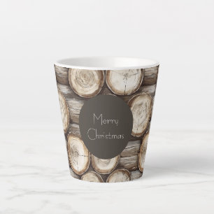 Taza De Café Latte Navidades de cabinas Wood Log
