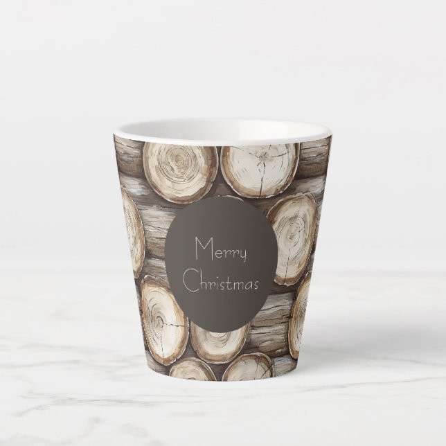 Taza De Café Latte Navidades de cabinas Wood Log (Anverso)