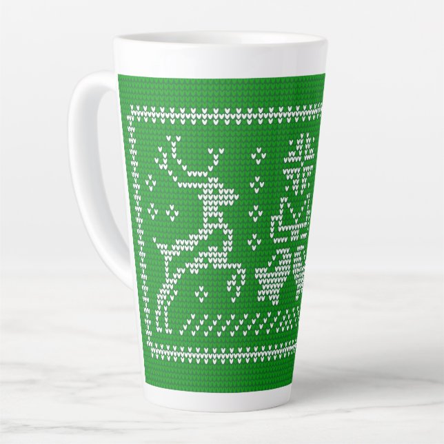 Taza De Café Latte Navidades de campanas de jingle con suéter feo ado (Ángulo izquierdo)