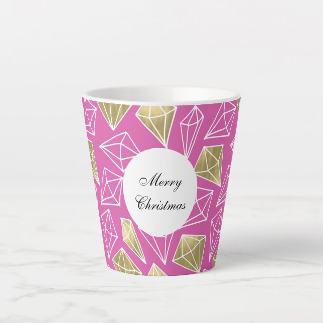 Taza De Café Latte Navidades de diamantes de oro rosado (Anverso)