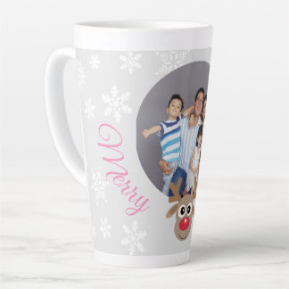 Taza De Café Latte Navidades de fotografía guión de reno gris platead