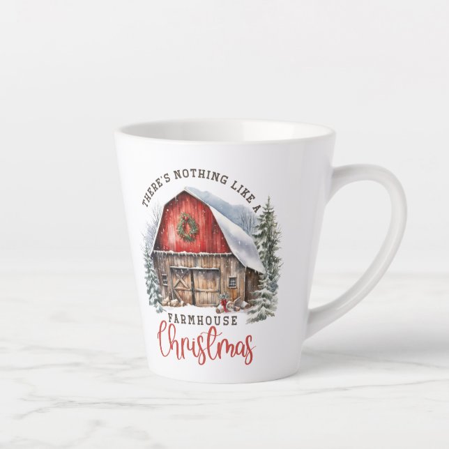 Taza De Café Latte Navidades de granja retro escena acogedora de gran (Derecha)
