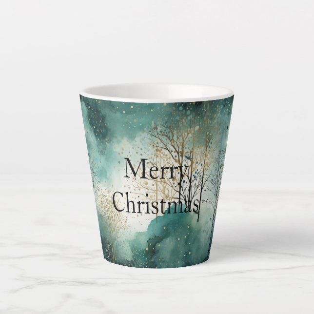 Taza De Café Latte Navidades de Green Gold Trees (Anverso)