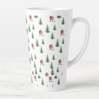 Taza De Café Latte Navidades de hockey Santa y Pine Trees