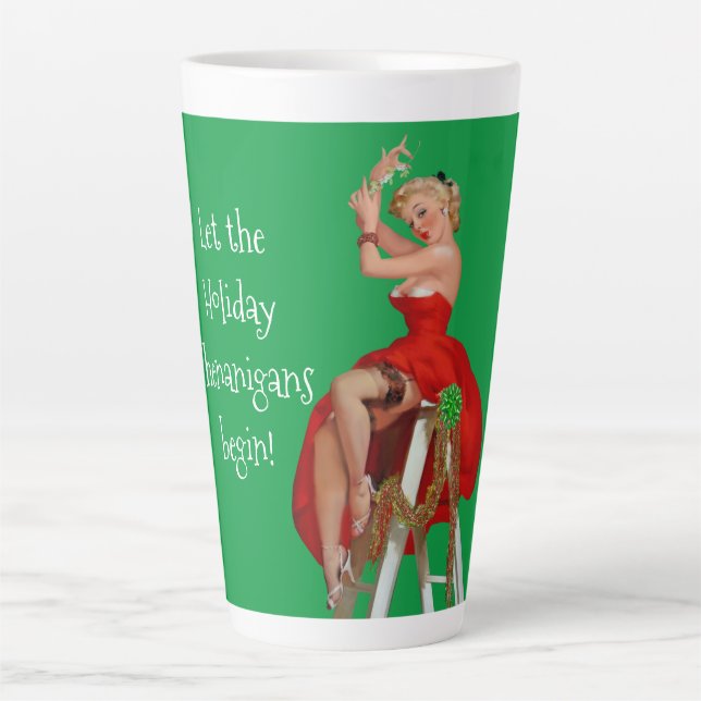Taza De Café Latte Navidades de Holiday Shenanigans Retro Pinup (Anverso)