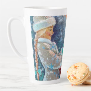 Taza De Café Latte Navidades de invierno que nevan adoran a Chica con