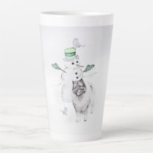 Taza De Café Latte Navidades de Keeshond Snowman pinta arte de perro