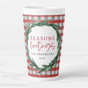 Taza De Café Latte Navidades de la cortina de color rojo