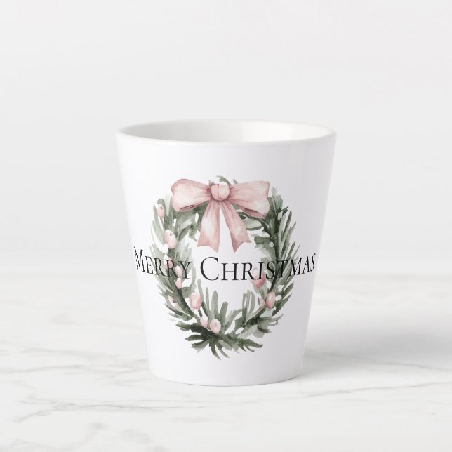 Taza De Café Latte Navidades de la guirnalda verde rosa (Anverso)
