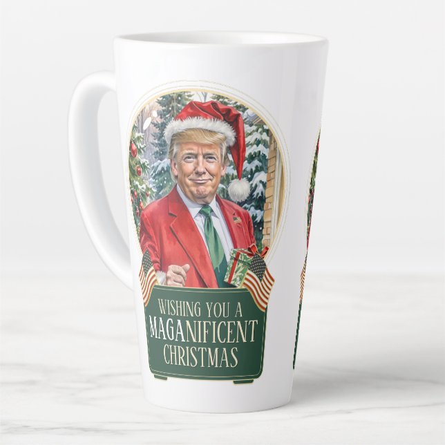 Taza De Café Latte NAVIDADES de la MAGA Trump Santa Snow Globe Large (Ángulo izquierdo)