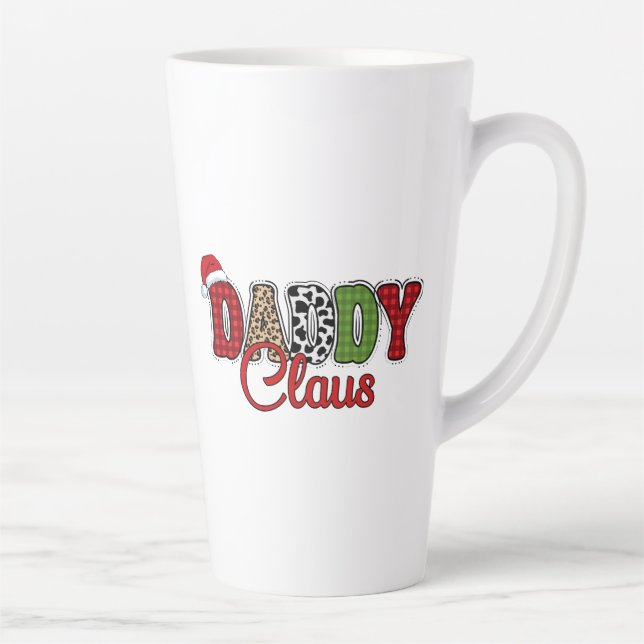 Taza De Café Latte Navidades de Mama Claus Plaid Text Design-50095 (Derecha)