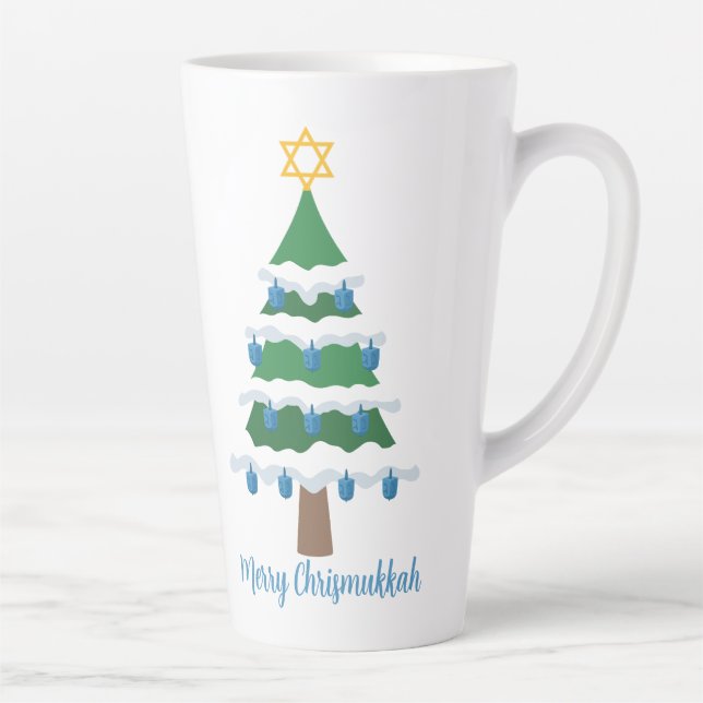 Taza De Café Latte Navidades de Merry Chrismukkah Cute Hanukkah (Derecha)