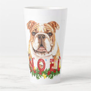 Taza De Café Latte Navidades de noel de Bulldog de acuarela