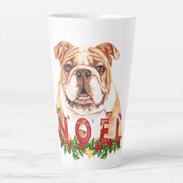 Taza De Café Latte Navidades de noel de Bulldog de acuarela (Anverso)