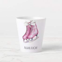 Taza De Café Latte Navidades de patinaje sobre hielo rosa bonito