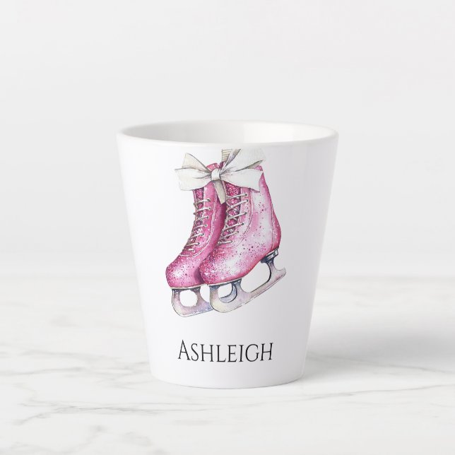 Taza De Café Latte Navidades de patinaje sobre hielo rosa bonito (Anverso)