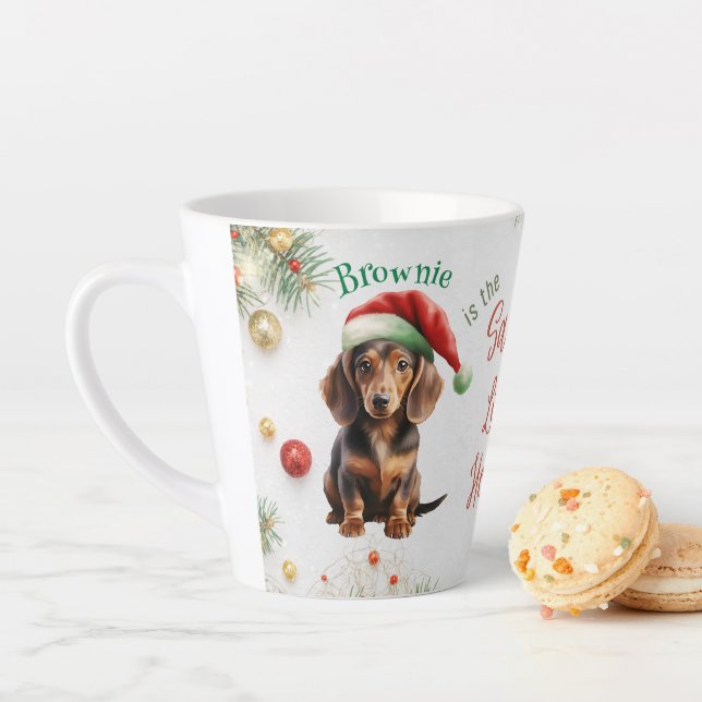 Taza De Café Latte Navidades de personalizable Santa Mini Dachshund (In situ)
