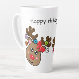 Taza De Café Latte Navidades de pickleball con renos, texto personali