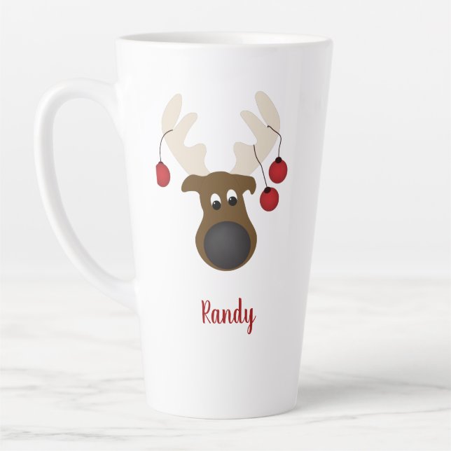 Taza De Café Latte Navidades de renos venados personalizados 17 oz (Izquierda)