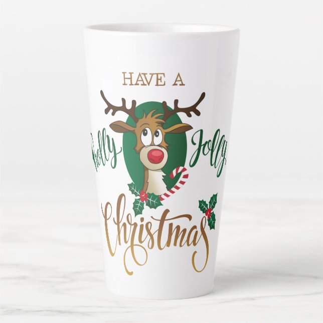 Taza De Café Latte Navidades de Rudolph Holly Jolly (Anverso)