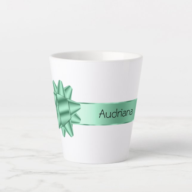 Taza De Café Latte Navidades de Sage Green Ribbon Bow (Anverso)