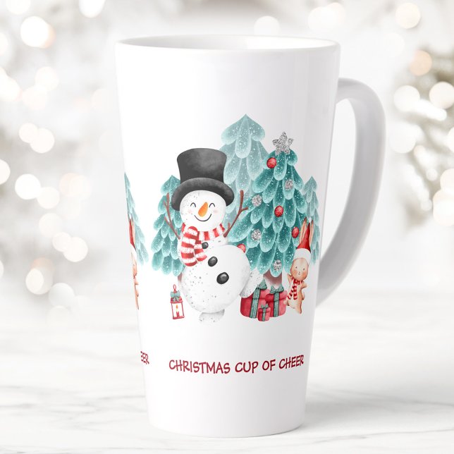 Taza De Café Latte Navidades de Snowman felices guapos grandes (Cute Happy Snowman Christmas Name Large Latte Mug)