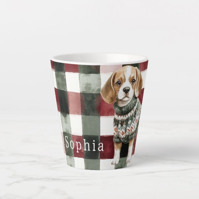 Taza De Café Latte Navidades de suéter verde de perro (Anverso)