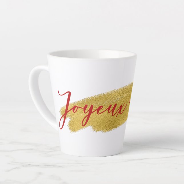 Taza De Café Latte Navidades del Relieve metalizado dorado moderno Jo (Ángulo izquierdo)