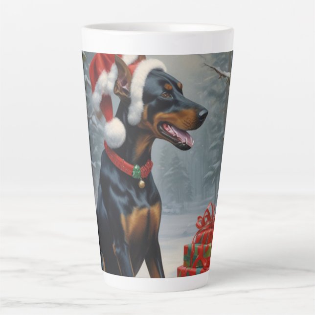Taza De Café Latte Navidades Doberman (Anverso)