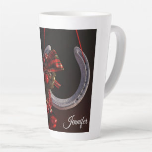 Taza De Café Latte Navidades ecuestres colgando foto de herradura