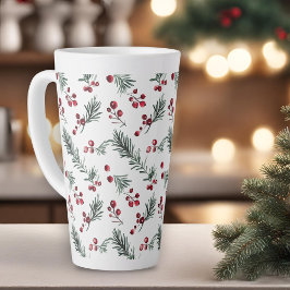 Taza De Café Latte Navidades elegantes Patrón botánico acuarela