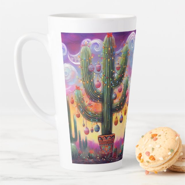 Taza De Café Latte Navidades en el desierto Saguaro Cactus al suroest (In situ)
