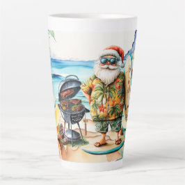 Taza De Café Latte Navidades en julio con Santa en la playa