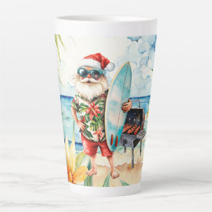 Taza De Café Latte Navidades en julio con Santa en la playa