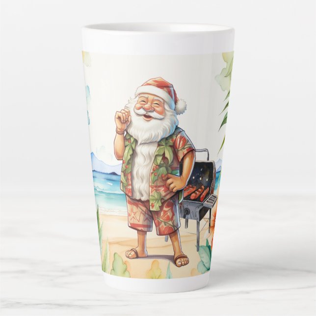 Taza De Café Latte Navidades en julio con Santa en la playa (Anverso)