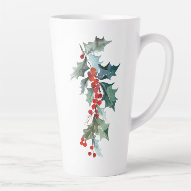 Taza De Café Latte Navidades Evergreens Holly y Berries (Derecha)