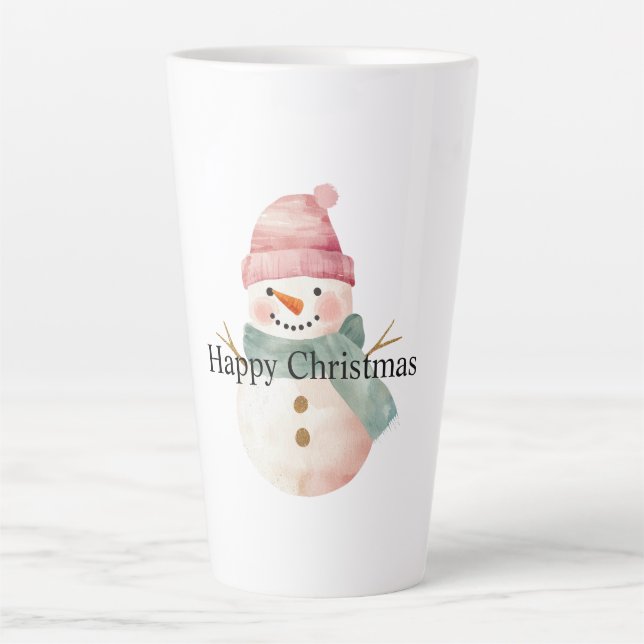 Taza De Café Latte Navidades felices de Snowman (Anverso)