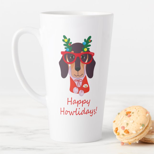 Taza De Café Latte Navidades felices Felices Howlidays Doxie Dachshun (In situ)