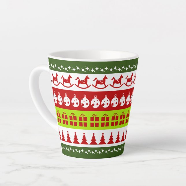 Taza De Café Latte Navidades feos rojos verde dulce festivo (Ángulo izquierdo)