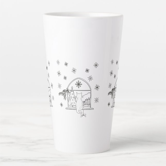 Taza De Café Latte Navidades festivos dibujados a mano lindo gato (Anverso)