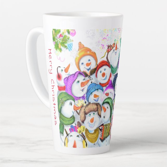 Taza De Café Latte Navidades Fiesta Snowman Latte Mug (Ángulo izquierdo)