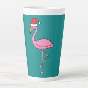 Taza De Café Latte Navidades Flamingo con Santa Hat