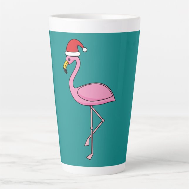 Taza De Café Latte Navidades Flamingo con Santa Hat (Anverso)