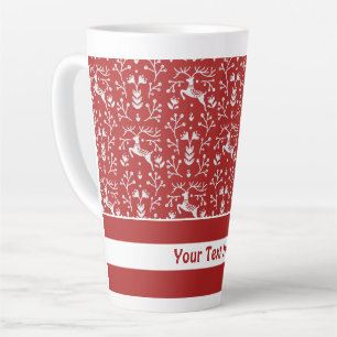 Taza De Café Latte Navidades florales de renos rojos escandinavos