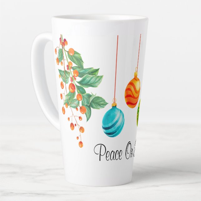 Taza De Café Latte Navidades Florales Y Ornamentos (Ángulo izquierdo)